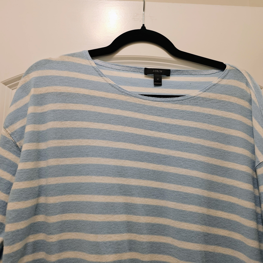J.Crew Breton Stripe Boatneck Top M Blue Ivory 100% Cotton Coastal - Picture 5 of 7